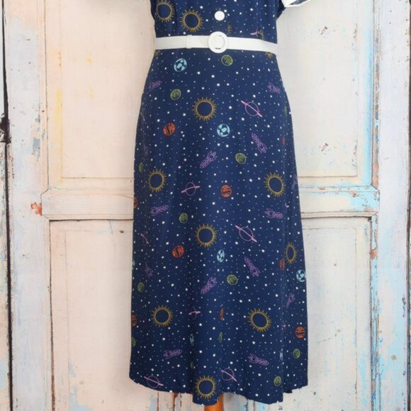 MODCLOTH X BRIGHT & BEAUTIFUL Blue Solar System Salute Midi Dress NWT - Picture 3 of 8